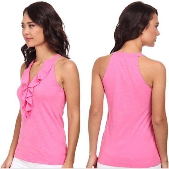 Lilly Pulitzer Tops - Lilly Pulitzer Shay Pink Ruffle V-Neck Cotton Tank